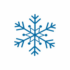 Decorative blue snowflake on white background. New year design element, frost symbol. Vector illustration.