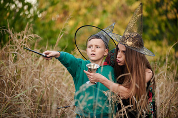 Family halloween play time outdoors