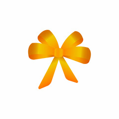 Shiny gold bow on white background. Holiday element for decoration gifts.  Vector illustration.