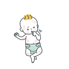 肌荒れしている赤ちゃんのイラスト素材