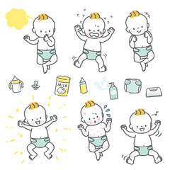 赤ちゃん表情　イラスト素材セット　全身