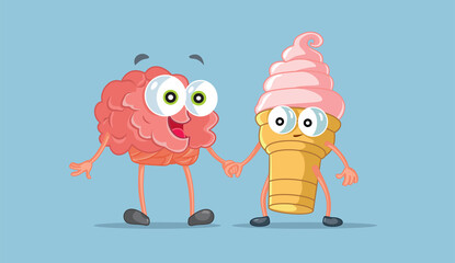 Brain in Love with Sugary Dessert Vector Cartoon