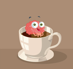 Happy Cartoon Brain Sitting in a Coffee Cup