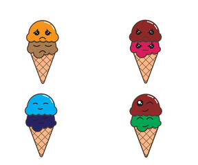 a set of ice cream character so cute, and with adorable face