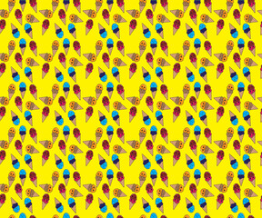 a seamless pattern, with ice cream character object and yellow background.