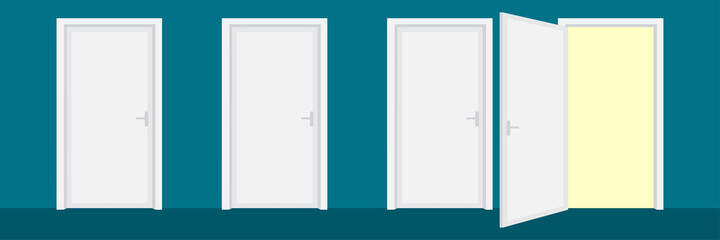 Interior doors picture. Open and close. Blue background. Home design. Hand drawn. Vector illustration. Stock image. 