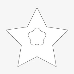 Star icon with flower silhouette inside. Line design. Abstract sign. Freehand art. Vector illustration. Stock image. 