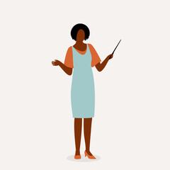 Young Black Woman Teacher Holding A Pointer Stick. Education And Training Occupation.