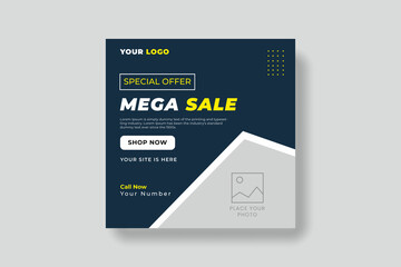 Editable template post for social media ad. web banner ads for promotion design with white and black color.