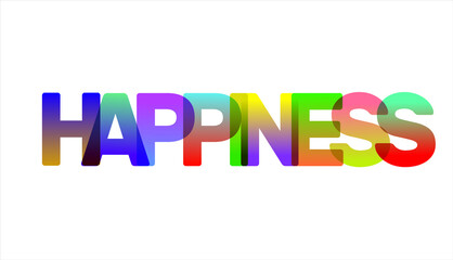 Typography text Happiness with colorful theme on white background
