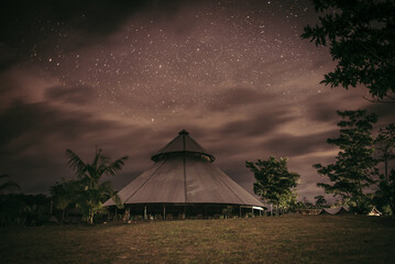 Starry night at the forest, indigenous tribe, ayahuasca