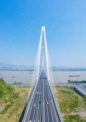 aerial view of the Wuxue Yangtze river bridge