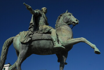 Napoli (naples) sights and mount vesuvius with statues in italy