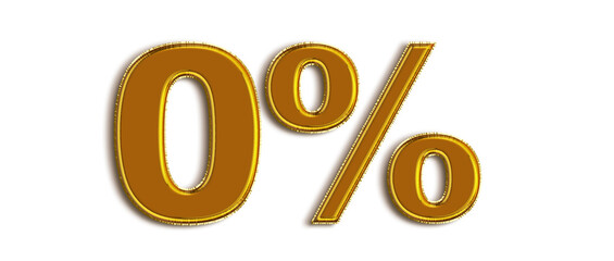 Gold 0 Percent off 3d Sign on White Background