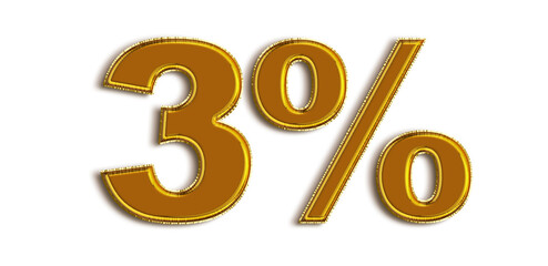 Gold 3 Percent off 3d Sign on White Background