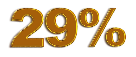 Gold 29 Percent off 3d Sign on White Background