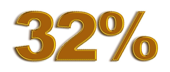 Gold 32 Percent off 3d Sign on White Background
