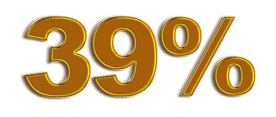 Gold 39 Percent off 3d Sign on White Background