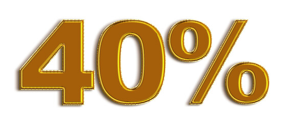 Gold 40 Percent off 3d Sign on White Background