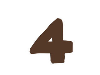 Obraz premium かわいい数字の4番（ブラウン色）／手書きイラスト