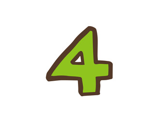 かわいい数字の4番の袋文字／手書きイラスト