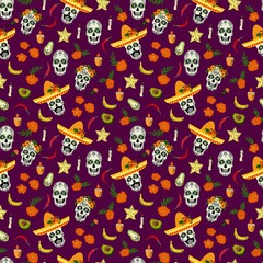 Seamless pattern for the holiday of Dia De Los Muertos. Design for fabric, textile, wallpaper, packaging.	
