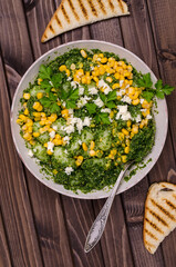 Gnocchi with corn and green sauce