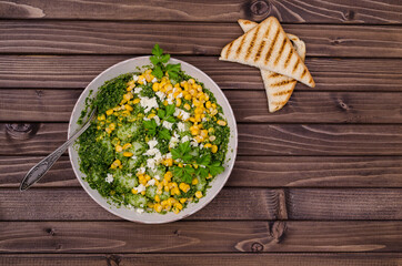 Gnocchi with corn and green sauce