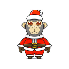 illustration of cute animal monster, wearing santa costume. cute ape cartoon vector