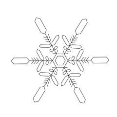 Contour vector illustration of an openwork snowflake. A simple picture is suitable for decoration, creating postcards, invitations, websites, catalogs, holiday typography and discount banners 