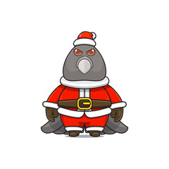 illustration of cute animal monster, wearing santa costume. vector cartoon cute pigeon