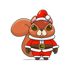 illustration of cute animal monster, wearing santa costume, cute squirrel cartoon vector