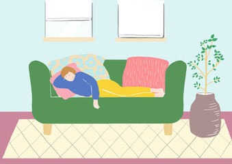 ソファに横たわる女性のイラスト