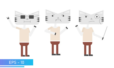 Cat or tiger simple colors. Emotional cool, angry and really smart. Symbol of 2022 year. Isolated on a white background. Flat vector illustration.