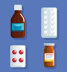 four pharmacy medicine icons