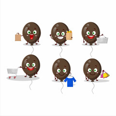 A Rich brown balloons mascot design style going shopping