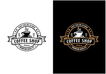 Vintage coffee shop logo design. Stamp, label, badge design template inspiration
