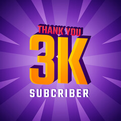 Thank You 3 K Subscribers Celebration Background Design. 3000 Subscribers Congratulation Post Social Media Template.