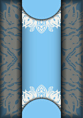 Blue color card with mandala white pattern for your design.