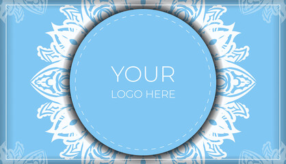 Blue color card with abstract white ornament for your design.