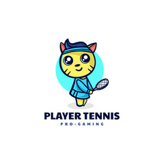Vector Logo Illustration Tennis Cat Mascot Cartoon Style.