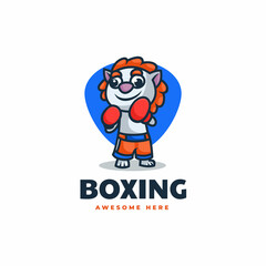 Vector Logo Illustration Boxing Lion Mascot Cartoon Style.