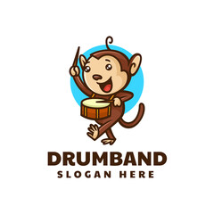 Fototapeta na wymiar Vector Logo Illustration Drum Monkey Mascot Cartoon Style.