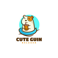Vector Logo Illustration Cute Guinea Pig Mascot Cartoon Style.