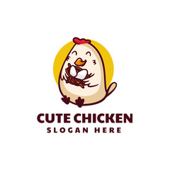 Vector Logo Illustration Cute Chicken Mascot Cartoon Style.