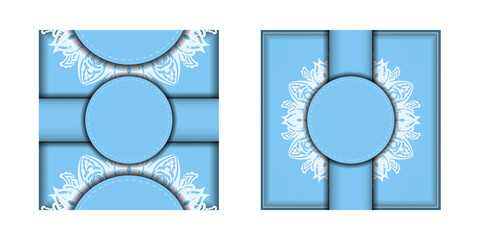 Blue postcard with Indian white ornament for your congratulations.