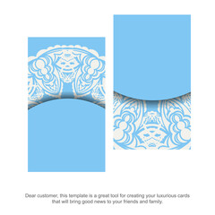 Blue business card with mandala white pattern for your business.