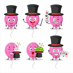 A pink balloons Magician cartoon character perform on a stage