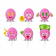 Pink balloons cartoon character with cute emoticon bring money