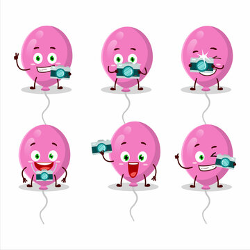 Photographer profession emoticon with pink balloons cartoon character